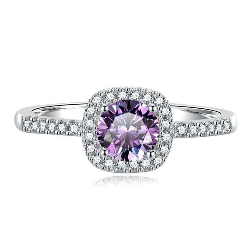 S925 Multicolor Moissanite Cushion Halo Adjustable Rings with Pavé-Set Band &amp; Square Accents, 0.5ct-2ct D-Grade VVS Certificate, 12 Vibrant Colors, Sterling Silver Jewelry
