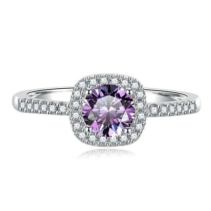 S925 Multicolor Moissanite Cushion Halo Adjustable Rings with Pavé-Set Band &amp; Square Accents, 0.5ct-2ct D-Grade VVS Certificate, 12 Vibrant Colors, Sterling Silver Jewelry