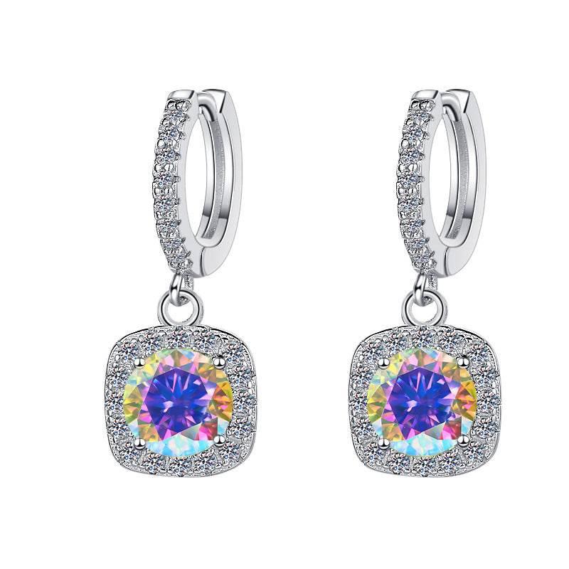 S925 Colorful Moissanite Halo Earrings with Pavé-Set Halo &amp; Hoop, VVS1 Certified, 12 Vibrant Colors , Sterling Silver