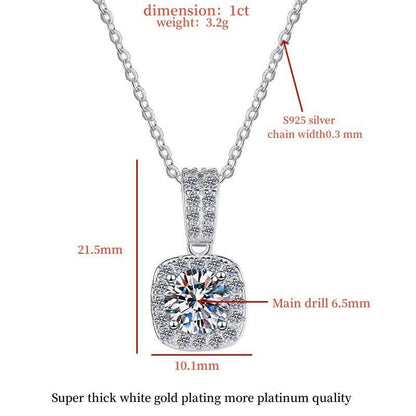 S925 Colorful Moissanite Pendant Necklace with Pavé-Set Halo &amp; Hoop, 1ct D-Grade VVS1 Moissanite in 12 Dazzling Colors with GAR Certification, Sterling Silver Necklace