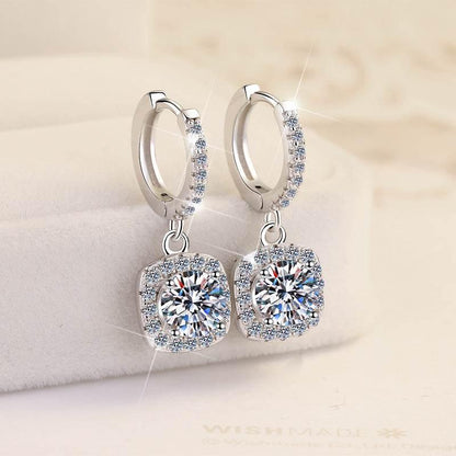 S925 Colorful Moissanite Halo Earrings with Pavé-Set Halo &amp; Hoop, VVS1 Certified, 12 Vibrant Colors , Sterling Silver