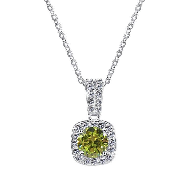 S925 Colorful Moissanite Pendant Necklace with Pavé-Set Halo &amp; Hoop, 1ct D-Grade VVS1 Moissanite in 12 Dazzling Colors with GAR Certification, Sterling Silver Necklace