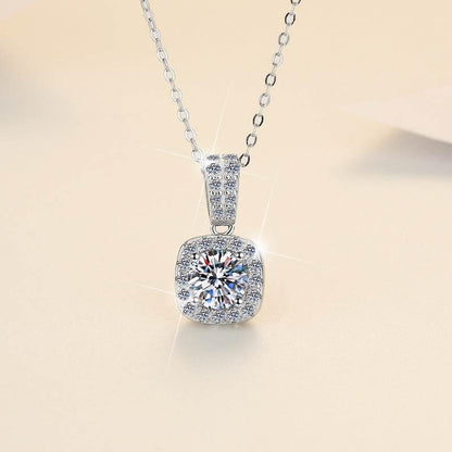 S925 Colorful Moissanite Pendant Necklace with Pavé-Set Halo &amp; Hoop, 1ct D-Grade VVS1 Moissanite in 12 Dazzling Colors with GAR Certification, Sterling Silver Necklace