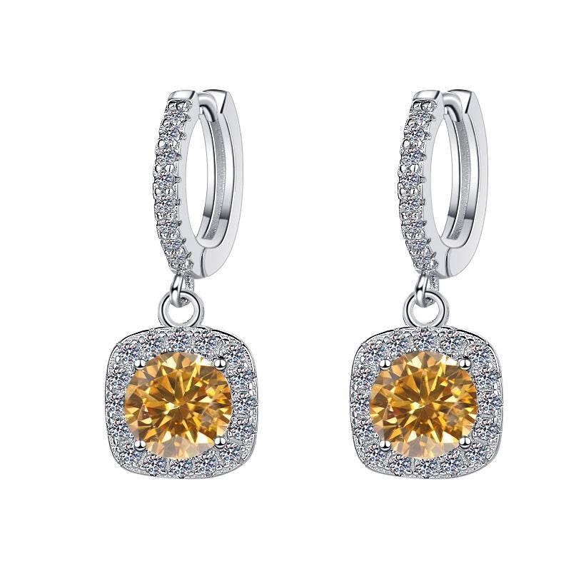 S925 Colorful Moissanite Halo Earrings with Pavé-Set Halo &amp; Hoop, VVS1 Certified, 12 Vibrant Colors , Sterling Silver