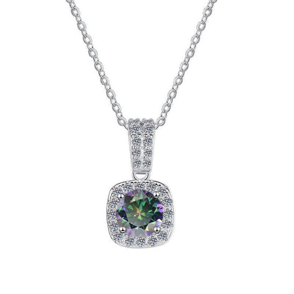 S925 Colorful Moissanite Pendant Necklace with Pavé-Set Halo &amp; Hoop, 1ct D-Grade VVS1 Moissanite in 12 Dazzling Colors with GAR Certification, Sterling Silver Necklace