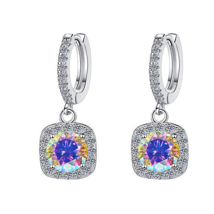 S925 Colorful Moissanite Halo Earrings with Pavé-Set Halo &amp; Hoop, VVS1 Certified, 12 Vibrant Colors , Sterling Silver