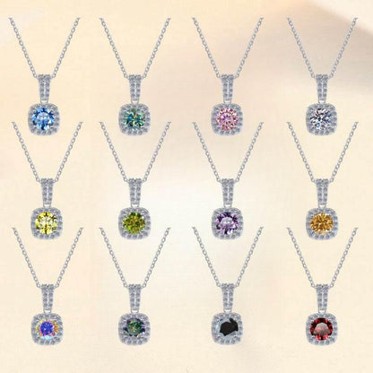 S925 Colorful Moissanite Pendant Necklace with Pavé-Set Halo &amp; Hoop, 1ct D-Grade VVS1 Moissanite in 12 Dazzling Colors with GAR Certification, Sterling Silver Necklace