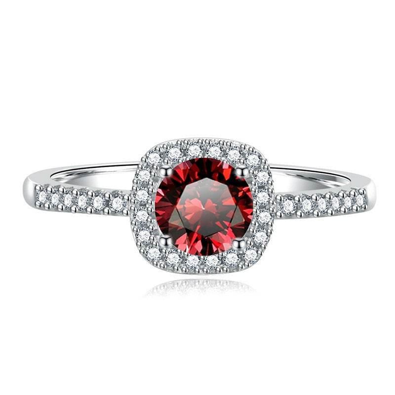 S925 Multicolor Moissanite Cushion Halo Adjustable Rings with Pavé-Set Band &amp; Square Accents, 0.5ct-2ct D-Grade VVS Certificate, 12 Vibrant Colors, Sterling Silver Jewelry