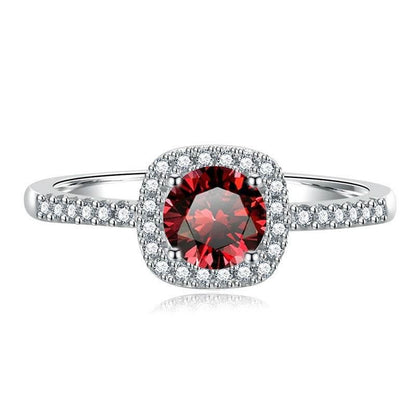 S925 Multicolor Moissanite Cushion Halo Adjustable Rings with Pavé-Set Band &amp; Square Accents, 0.5ct-2ct D-Grade VVS Certificate, 12 Vibrant Colors, Sterling Silver Jewelry