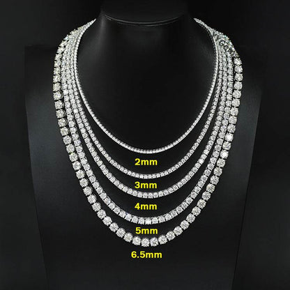 VVS1 Moissanite S925 &amp; 14K Tennis Chain Iced Out Necklace and Bracelet, 6–26 Inch, 2–6.5mm Round Cut D-Grade Certified Moissanite, Sterling Silver White Gold Plated, Hypoallergenic Hip Hop Jewelry