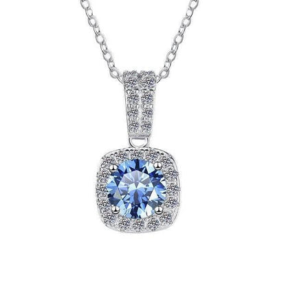 S925 Colorful Moissanite Pendant Necklace with Pavé-Set Halo &amp; Hoop, 1ct D-Grade VVS1 Moissanite in 12 Dazzling Colors with GAR Certification, Sterling Silver Necklace