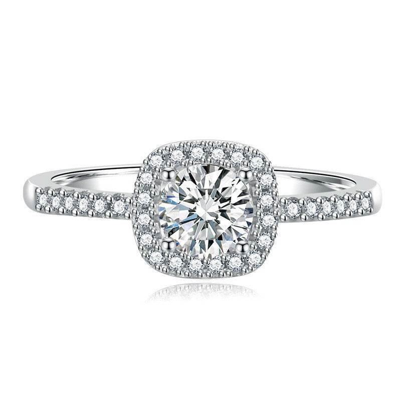 S925 Multicolor Moissanite Cushion Halo Adjustable Rings with Pavé-Set Band &amp; Square Accents, 0.5ct-2ct D-Grade VVS Certificate, 12 Vibrant Colors, Sterling Silver Jewelry