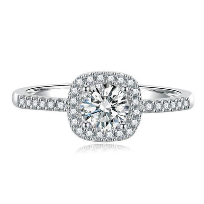 S925 Multicolor Moissanite Cushion Halo Adjustable Rings with Pavé-Set Band &amp; Square Accents, 0.5ct-2ct D-Grade VVS Certificate, 12 Vibrant Colors, Sterling Silver Jewelry
