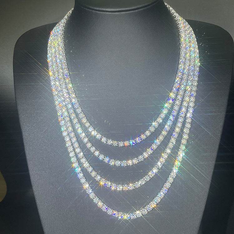 VVS1 Moissanite S925 &amp; 14K Tennis Chain Iced Out Necklace and Bracelet, 6–26 Inch, 2–6.5mm Round Cut D-Grade Certified Moissanite, Sterling Silver White Gold Plated, Hypoallergenic Hip Hop Jewelry