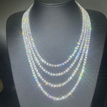 VVS1 Moissanite S925 &amp; 14K Tennis Chain Iced Out Necklace and Bracelet, 6–26 Inch, 2–6.5mm Round Cut D-Grade Certified Moissanite, Sterling Silver White Gold Plated, Hypoallergenic Hip Hop Jewelry