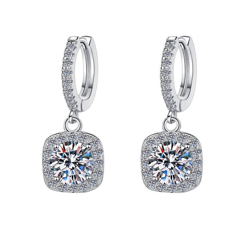 S925 Colorful Moissanite Halo Earrings with Pavé-Set Halo &amp; Hoop, VVS1 Certified, 12 Vibrant Colors , Sterling Silver