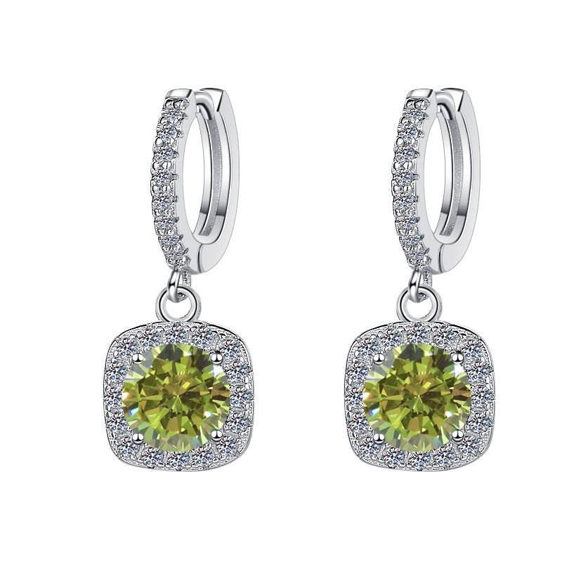 S925 Colorful Moissanite Halo Earrings with Pavé-Set Halo &amp; Hoop, VVS1 Certified, 12 Vibrant Colors , Sterling Silver