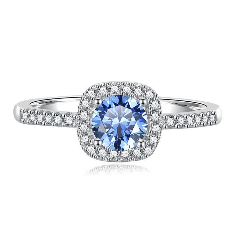 S925 Multicolor Moissanite Cushion Halo Adjustable Rings with Pavé-Set Band &amp; Square Accents, 0.5ct-2ct D-Grade VVS Certificate, 12 Vibrant Colors, Sterling Silver Jewelry
