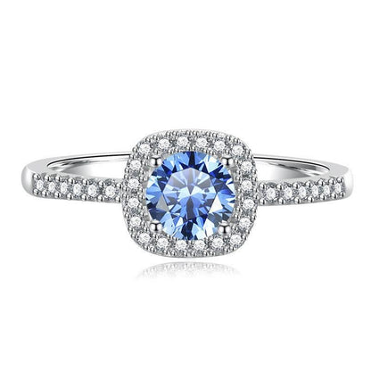 S925 Multicolor Moissanite Cushion Halo Adjustable Rings with Pavé-Set Band &amp; Square Accents, 0.5ct-2ct D-Grade VVS Certificate, 12 Vibrant Colors, Sterling Silver Jewelry