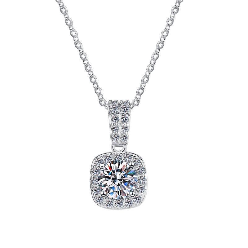 S925 Colorful Moissanite Pendant Necklace with Pavé-Set Halo &amp; Hoop, 1ct D-Grade VVS1 Moissanite in 12 Dazzling Colors with GAR Certification, Sterling Silver Necklace
