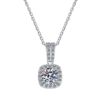 S925 Colorful Moissanite Pendant Necklace with Pavé-Set Halo &amp; Hoop, 1ct D-Grade VVS1 Moissanite in 12 Dazzling Colors with GAR Certification, Sterling Silver Necklace