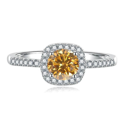 S925 Multicolor Moissanite Cushion Halo Adjustable Rings with Pavé-Set Band &amp; Square Accents, 0.5ct-2ct D-Grade VVS Certificate, 12 Vibrant Colors, Sterling Silver Jewelry
