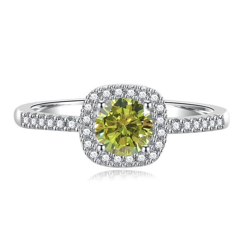S925 Multicolor Moissanite Cushion Halo Adjustable Rings with Pavé-Set Band &amp; Square Accents, 0.5ct-2ct D-Grade VVS Certificate, 12 Vibrant Colors, Sterling Silver Jewelry