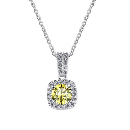 S925 Colorful Moissanite Pendant Necklace with Pavé-Set Halo &amp; Hoop, 1ct D-Grade VVS1 Moissanite in 12 Dazzling Colors with GAR Certification, Sterling Silver Necklace