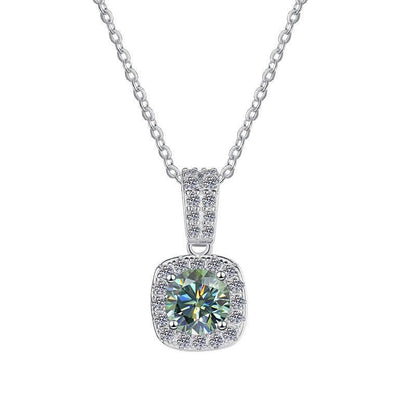 S925 Colorful Moissanite Pendant Necklace with Pavé-Set Halo &amp; Hoop, 1ct D-Grade VVS1 Moissanite in 12 Dazzling Colors with GAR Certification, Sterling Silver Necklace