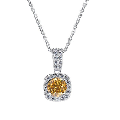 S925 Colorful Moissanite Pendant Necklace with Pavé-Set Halo &amp; Hoop, 1ct D-Grade VVS1 Moissanite in 12 Dazzling Colors with GAR Certification, Sterling Silver Necklace
