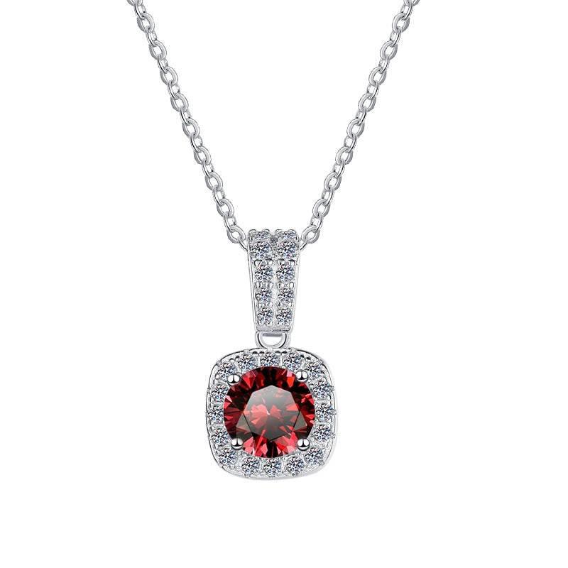 S925 Colorful Moissanite Pendant Necklace with Pavé-Set Halo &amp; Hoop, 1ct D-Grade VVS1 Moissanite in 12 Dazzling Colors with GAR Certification, Sterling Silver Necklace
