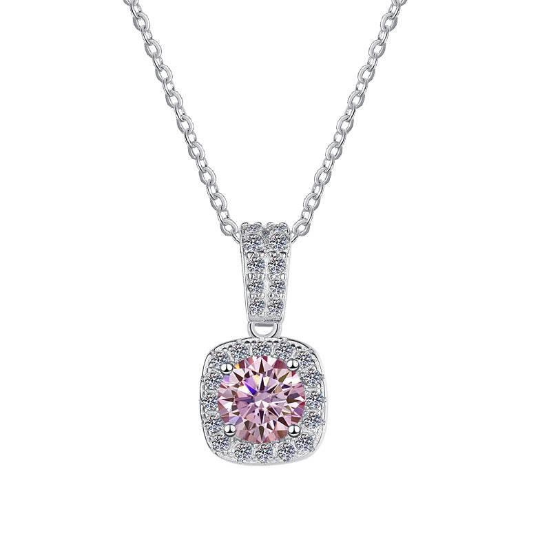 S925 Colorful Moissanite Pendant Necklace with Pavé-Set Halo &amp; Hoop, 1ct D-Grade VVS1 Moissanite in 12 Dazzling Colors with GAR Certification, Sterling Silver Necklace