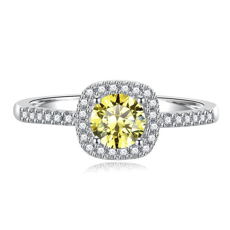 S925 Multicolor Moissanite Cushion Halo Adjustable Rings with Pavé-Set Band &amp; Square Accents, 0.5ct-2ct D-Grade VVS Certificate, 12 Vibrant Colors, Sterling Silver Jewelry
