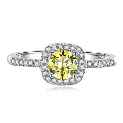 S925 Multicolor Moissanite Cushion Halo Adjustable Rings with Pavé-Set Band &amp; Square Accents, 0.5ct-2ct D-Grade VVS Certificate, 12 Vibrant Colors, Sterling Silver Jewelry
