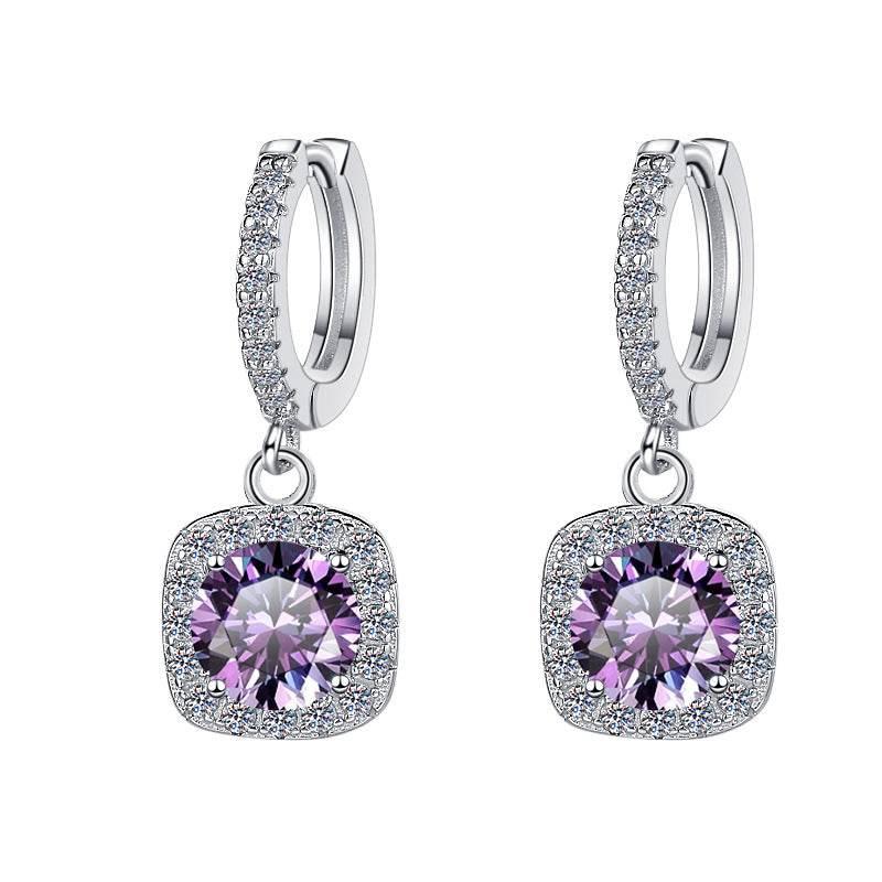 S925 Colorful Moissanite Halo Earrings with Pavé-Set Halo &amp; Hoop, VVS1 Certified, 12 Vibrant Colors , Sterling Silver