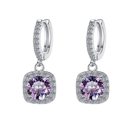 S925 Colorful Moissanite Halo Earrings with Pavé-Set Halo &amp; Hoop, VVS1 Certified, 12 Vibrant Colors , Sterling Silver