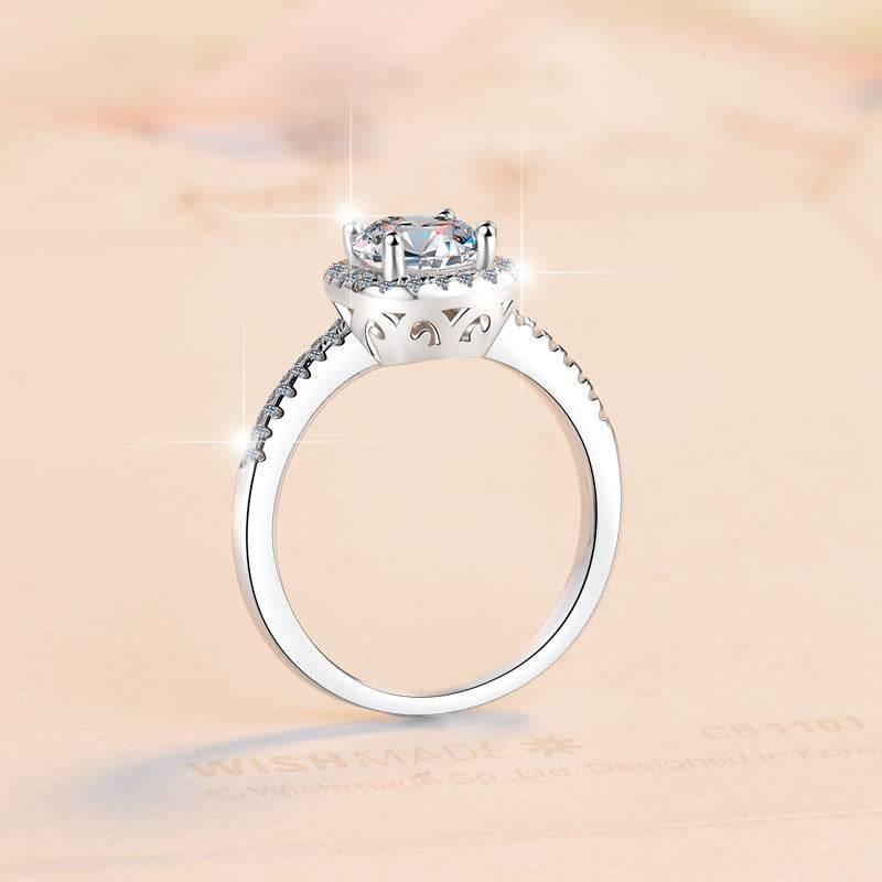 S925 Multicolor Moissanite Cushion Halo Adjustable Rings with Pavé-Set Band &amp; Square Accents, 0.5ct-2ct D-Grade VVS Certificate, 12 Vibrant Colors, Sterling Silver Jewelry