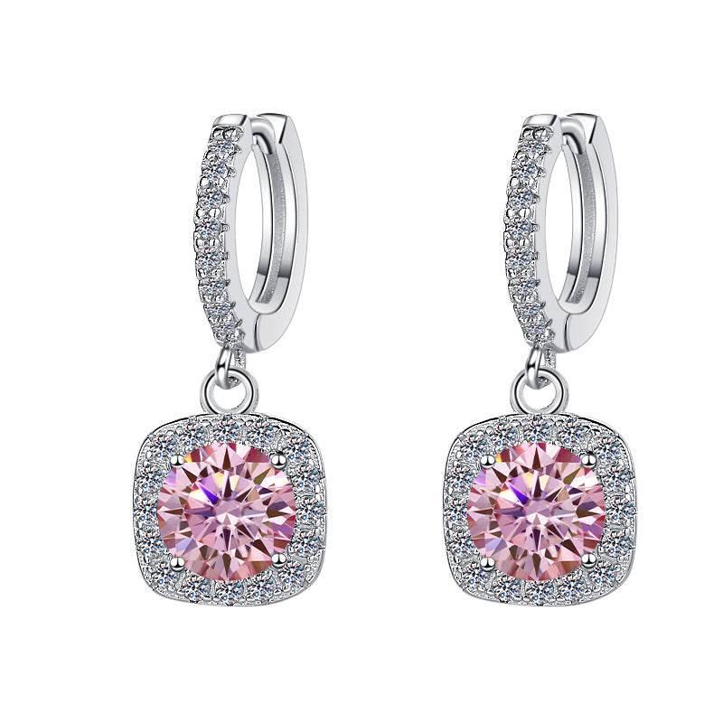 S925 Colorful Moissanite Halo Earrings with Pavé-Set Halo &amp; Hoop, VVS1 Certified, 12 Vibrant Colors , Sterling Silver