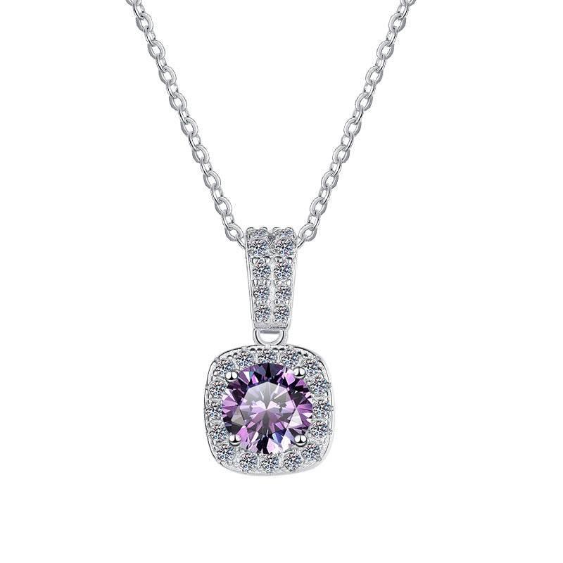 S925 Colorful Moissanite Pendant Necklace with Pavé-Set Halo &amp; Hoop, 1ct D-Grade VVS1 Moissanite in 12 Dazzling Colors with GAR Certification, Sterling Silver Necklace