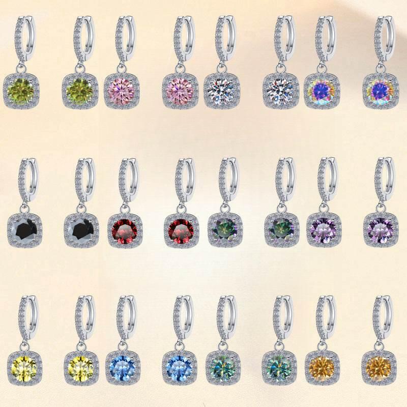S925 Colorful Moissanite Halo Earrings with Pavé-Set Halo &amp; Hoop, VVS1 Certified, 12 Vibrant Colors , Sterling Silver