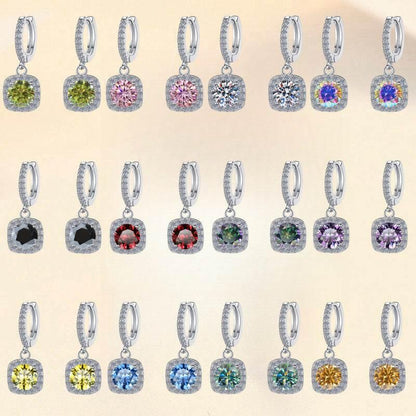 S925 Colorful Moissanite Halo Earrings with Pavé-Set Halo &amp; Hoop, VVS1 Certified, 12 Vibrant Colors , Sterling Silver