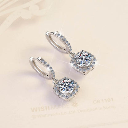 S925 Colorful Moissanite Halo Earrings with Pavé-Set Halo &amp; Hoop, VVS1 Certified, 12 Vibrant Colors , Sterling Silver
