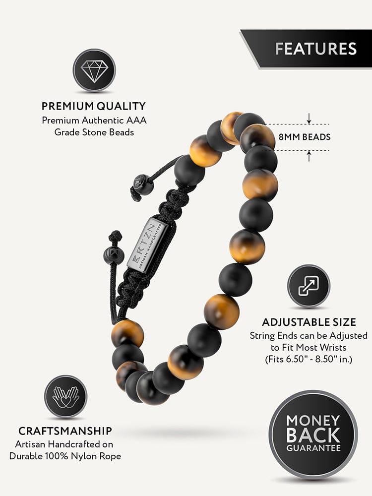 Tiger Eye &amp; Black Onyx Beaded Bracelet - Tulum