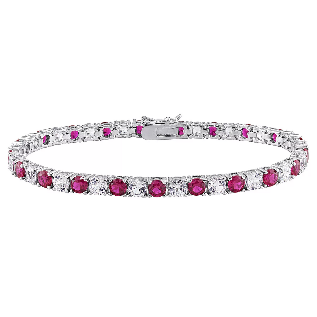 6CTW Lab-Created Ruby &amp; White Sapphire Tennis Bracelet in 14K Gold Overlay – 7.25”