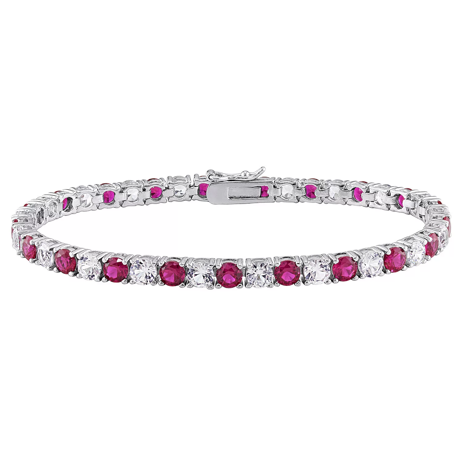 6CTW Lab-Created Ruby &amp; White Sapphire Tennis Bracelet in 14K Gold Overlay – 7.25”