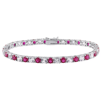 6CTW Lab-Created Ruby &amp; White Sapphire Tennis Bracelet in 14K Gold Overlay – 7.25”