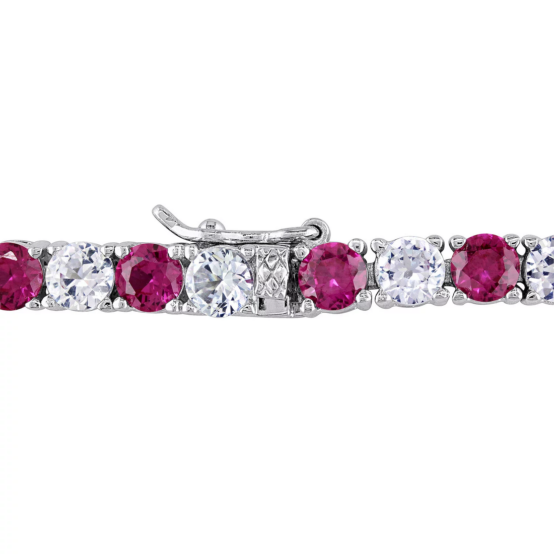 6CTW Lab-Created Ruby &amp; White Sapphire Tennis Bracelet in 14K Gold Overlay – 7.25”
