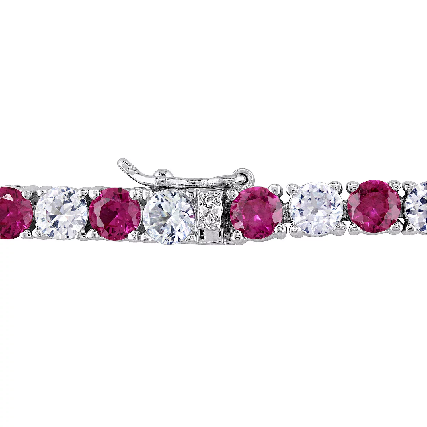 6CTW Lab-Created Ruby &amp; White Sapphire Tennis Bracelet in 14K Gold Overlay – 7.25”