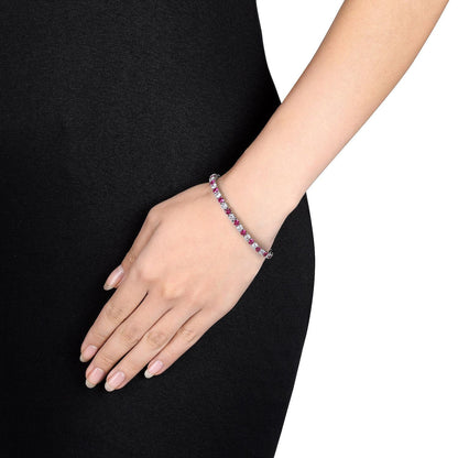 6CTW Lab-Created Ruby &amp; White Sapphire Tennis Bracelet in 14K Gold Overlay – 7.25”