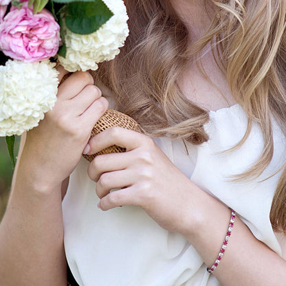 6CTW Lab-Created Ruby &amp; White Sapphire Tennis Bracelet in 14K Gold Overlay – 7.25”